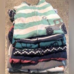 Carters LOT of 7 footie long sleeve zip pajamas 24 month
